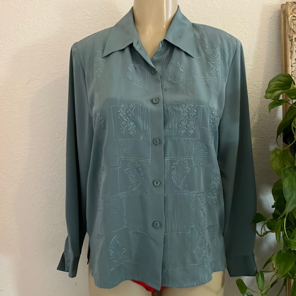 Vintage Blouse apparenza Gay blue Polyester Embroidered Paisley